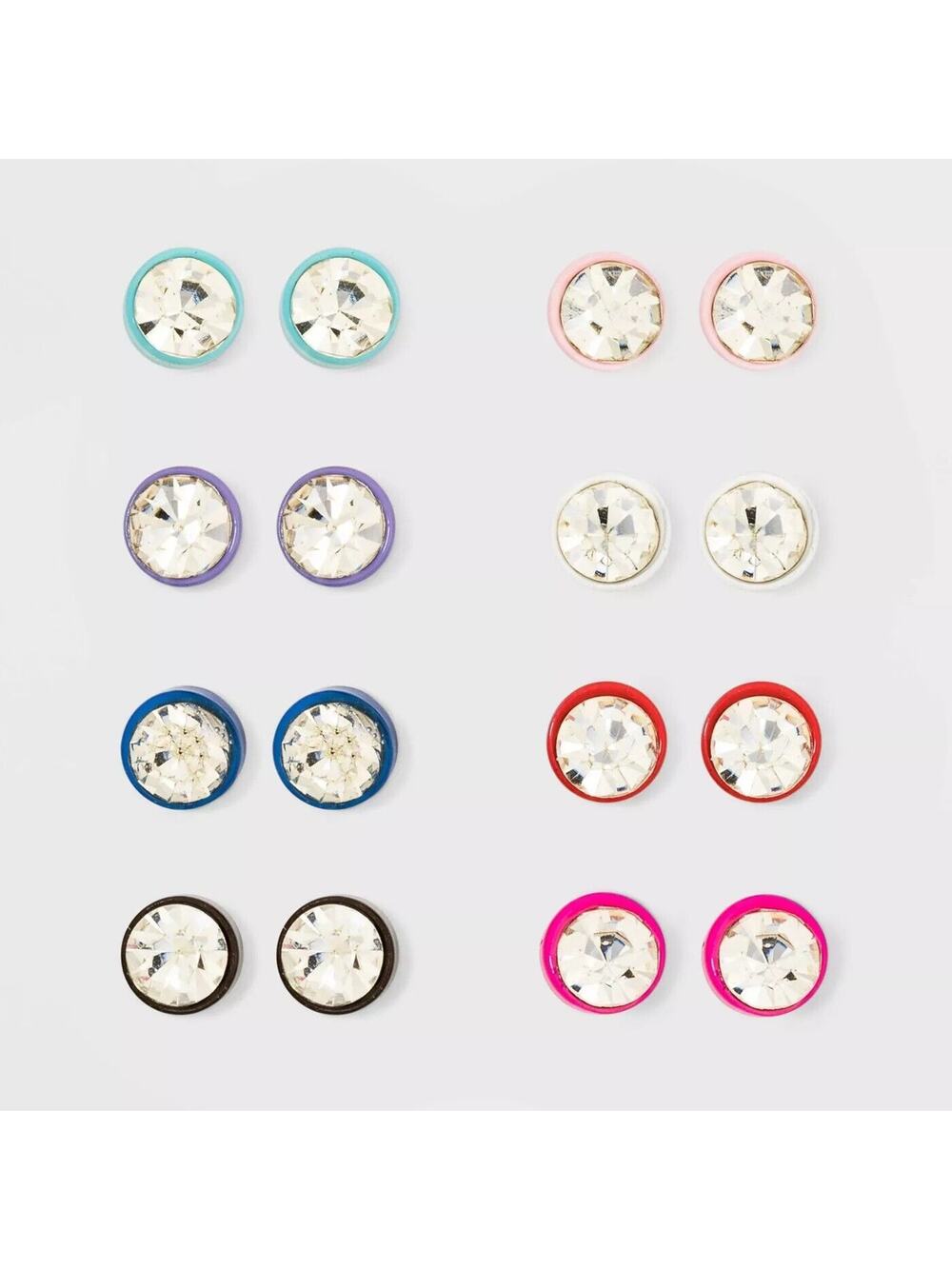 Wild Fable Stud Earring Set Clear Round Faux Gemstones in Rainbow Colors 9pc Set